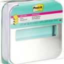 Post-it Note Dispenser, Sticky Note Holder, White Base with Steel Top, Includes 1 pad of 45 Sheets of 3 in x 3 in Aqua Splash Pop-Up Notes, Classroom or Office Supplies