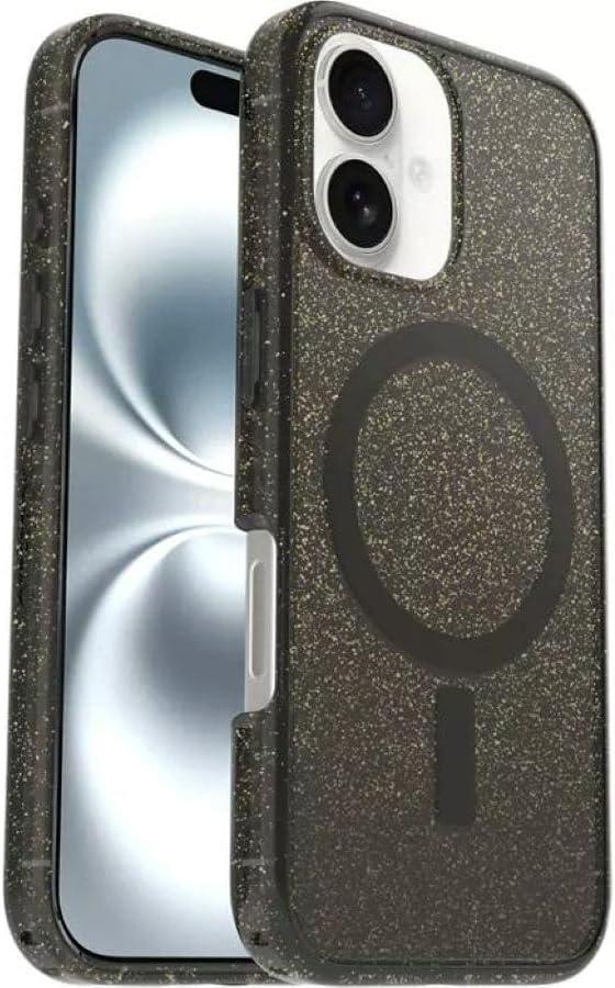 OtterBox iPhone 16 (Only) - Symmetry Clear Series+ Case - Stardust Night (Silverflake/Trans Black) - Snaps to MagSafe - Ultra-Sleek - Raised Edges Protect Camera & Screen - Non-Retail Packaging