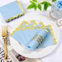 LIYH 200Pcs Blue Napkins Party Napkins 5In 2-Ply Paper Disposable Floral Cocktail Beverage Napkin Gold Scalloped Edges Baby Blue Napkin for Bridal Shower Birthday Party