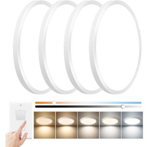 15.8inch Dimmable LED Flush Mount Ceiling Light, 32W, 3480LM, 2700K/3000K/4000K/5000K/6000K CCT Selectable,LED Round Flat Panel Light Dimmable from 5% to 100% for Bedroom,Kitchen,Hallway, White 4PK