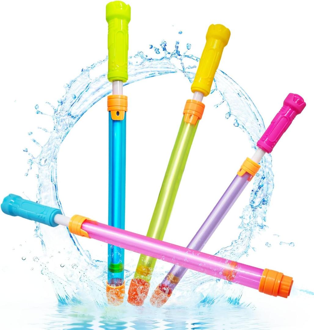 Elovien Water Guns Squirt Toys for Kids, 4 Pack Water Soaker Blaster, 35 ft Range Water Squirter for Summer Outdoor Fun, Pool Beach Water Shooter for Boys Girls Adults