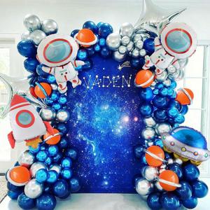 Outer Space Balloon Arch Garland Kit,119 PCS Navy Blue Metallic Silver Blue Balloon UFO Rocket Astronaut Balloons for Boys Kids Space Birthday Party Decorations