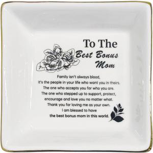 Bonus Mom Gifts from Daughter Trinket Dish Tray Unique Gifts for Bonus Mom Birthday Mother's Day Thanksgiving Day Christmas To The Best Bonus Mom Ring Tray for Jewelry