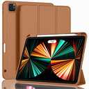 ZryXal New iPad Pro 12.9 Inch Case 2022/2021/2020(6th/5th/4th Gen) with Pencil Holder,Smart iPad Case [Support Touch ID and Auto Wake/Sleep] with Auto 2nd Gen Pencil Charging (Brown)