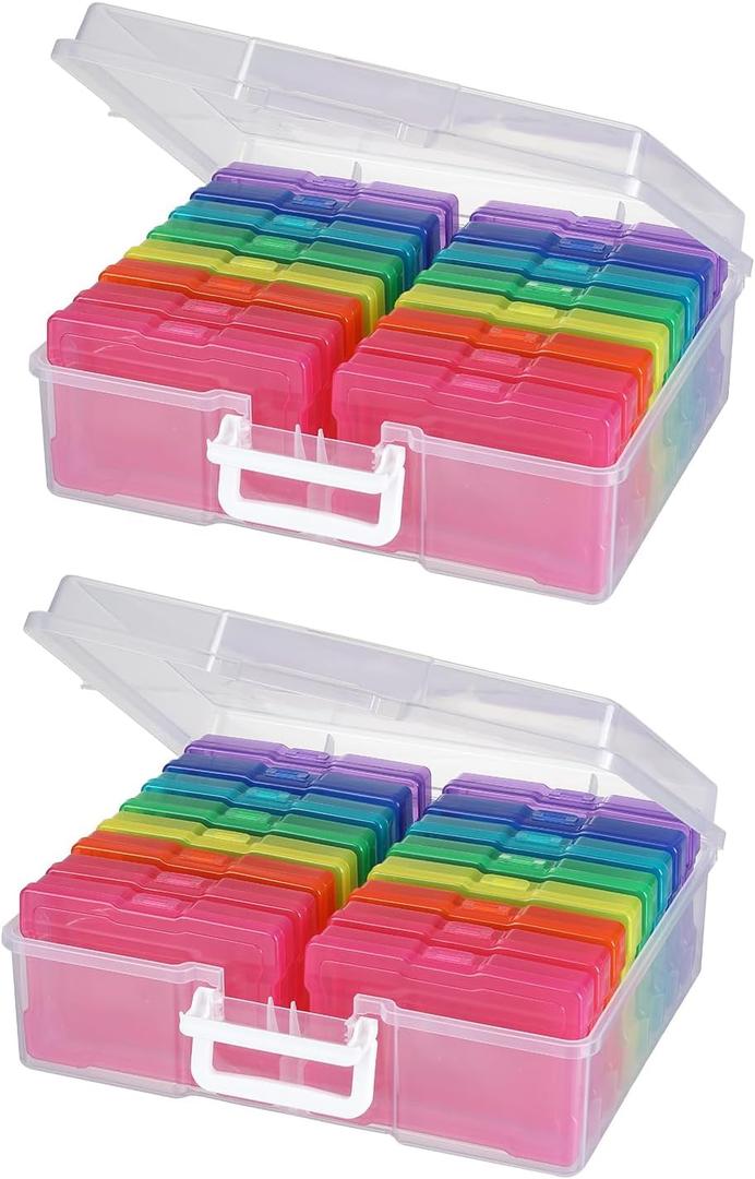Novelinks Transparent 4" x 6" Photo Cases and Clear Craft Keeper with Handle, 16 Inner Photo Organizers & Photo Storage Box, Plastic Photo Storage Containers (2Pack)