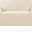 PrinceDeco Stretch Loveseat Sofa Cover Slipcover Couch Cover for 2 Cushion Sofa Washable Sofa Cover for Pets Friendly Furniture Protector Covers with Non Slip Bottom(Loveseat, Biscotti Beige)