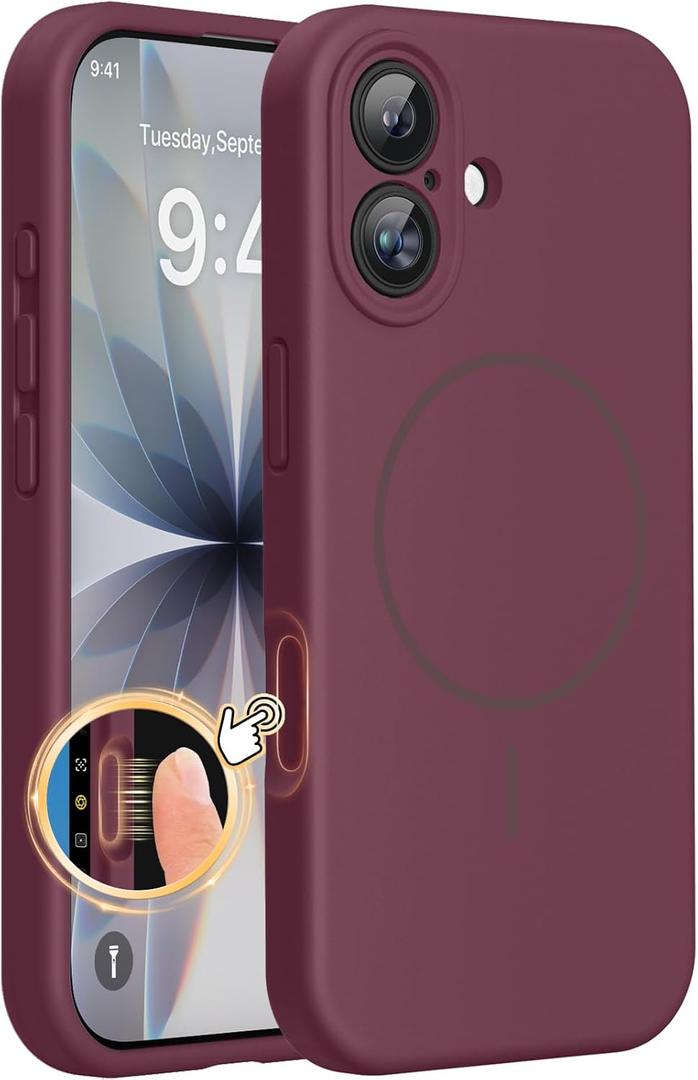 Miracase Magnetic for iPhone 17 Case, Compatible with MagSafe, Integrated Silicone Camera Control Cover, 3.0mm Thicken Shockproof Drop Protection Phone Case for 17,Wine Red