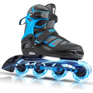 NYCTUS Inline Skates for Kids and Adults, Adjustable Inline Skates for Girls and Boys, Roller Skates for Women and Men with Full Light up Wheels (Small-Little Kid, blue)