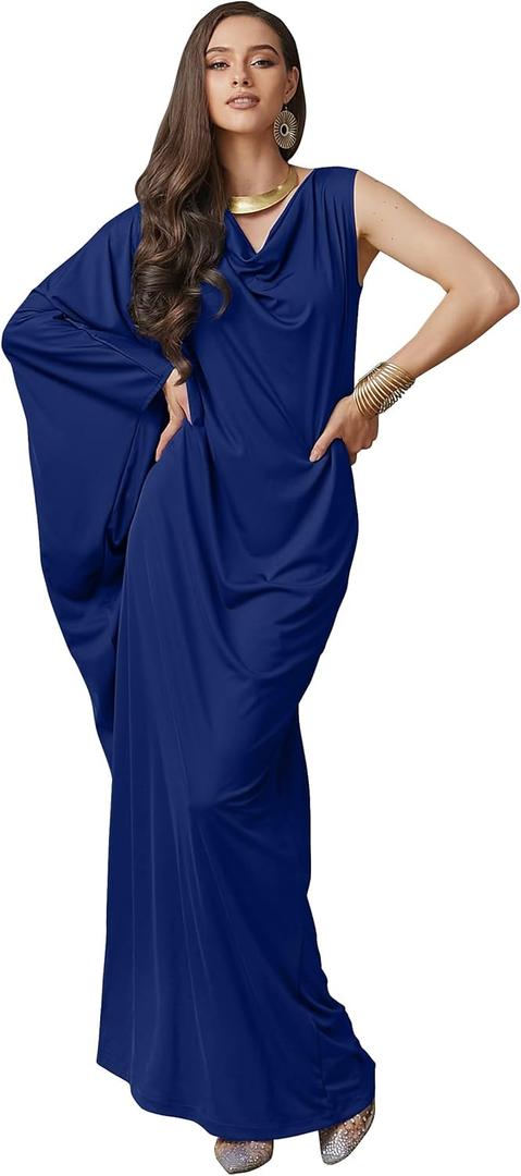 KOH KOH Womens 2025 Long Cowl Neck Flowy Grecian Goddess Single Sleeve Maxi Dress (Cobalt Royal Blue) XL