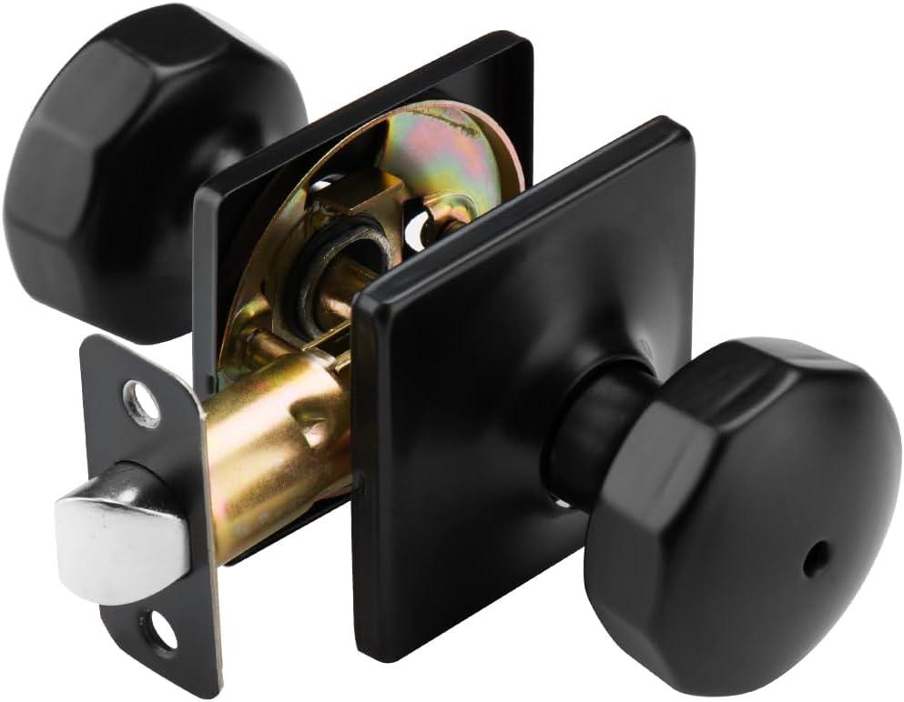 Matte Black Door Knob Interior, Keyless Turn Lock Door Handle for Bath & Bed