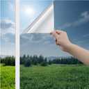 2 x Haton Window Privacy Film One Way Window Tint for Home, Sun UV Blocking Heat Control Reflective Mirror Film, No Glue Static Cling See Out Not in Glass Door Covering, Silver, 17.5" x 78.7"