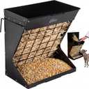 Wall Mount Hay Feeder for goats, Covered Hay Feeder for horses with Roof, 2in1 25 gallon hay rack & Grain, Hanging hook on fence mount, Galvanized Steel goat hay Feeder for Sheep Cattle - Black