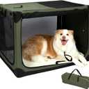 Pettycare Portable Travel Dog Crate 4-Door Soft Sided 36 Inch Collapsible Dog Crate with Curtains Durable Mesh Foldable Pet Kennel Soft Crates for Large Dogs Indoor & Outdoor Olive Green