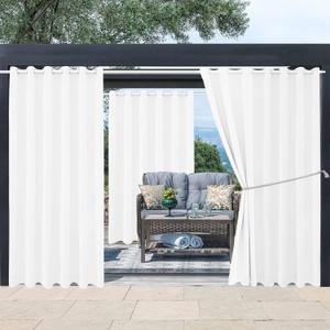 Outdoor Indoor Curtains W84 x L108 for Patio - Weather-resistant Window Panels Privacy Protect Grommet Top Thermal Insulated Home Curtain for Porch Pergola Lawn Garden Hot Tub Area (2 Panels) (Pure White)
