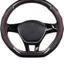 Ergocar Car Steering Wheel Cover Non-Slip Car Steering Wheel Protector Sport D-Shape Carbon Fiber & First Layer Cowhide Universal for Diameter 38cm(15") (D-Black-red)