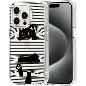MOSNOVO Case for iPhone 15 Pro, [Buffertech 6.6ft Military-Grade Drop Protection] [Anti Peel Off Tech] Clear TPU Bumper Phone Case Cover Design - Hidden Black Cat