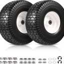 2 PCS 15x6.00-6 Flat Free Lawn Mower Tire and Wheel, 15x6-6 Front Tire Assembly Compatible with John Deere Husqvarna Riding Mowers Lawn Tractors, with 3/4" & 5/8" Bearings, 3" Centered Hub