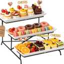 3 Tier Serving Tray Set 14 Inch Porcelain Tiered Serving Trays Platters, Collapsible Sturdier Stand with Stable Cross Bars, Three Layer Serving for Party Entertaining Food Display Fruit Dessert