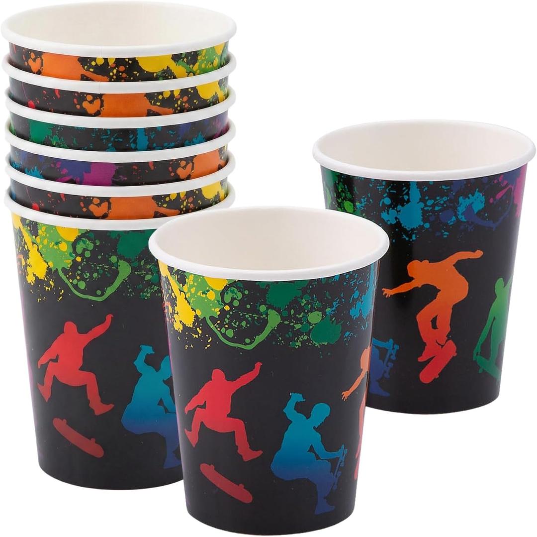 Fun Express Skateboard Party Kick Flip Disposable Paper Cups, 9 oz | 8 Count