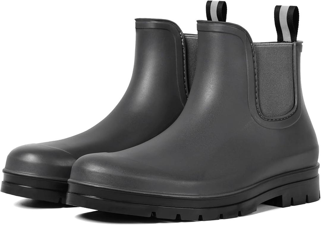 Furuian Women's Ankle Rain Boots Waterproof Chelsea Rain Boots Rubber Boots Women Short Garden Boots Anti Slip Outdoor Lightweight Work Booties (Gray), Size 9