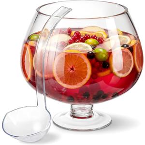 2 Gallon Glass Punch Bowl with Plastic Ladle Set, Large Punch Bowl with Stem Design for Party Cocktails, Holidays, Schools, Irish Festival, Easter, Functional Centerpiece (EXP 01/01/27)