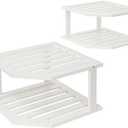 VERTORGAN Bamboo Corner Shelf(2 Pack),2 Tier Plate Organizer for Cabinet and Countertop,Pantry Dish and Spice Rack for Kitchen(White)