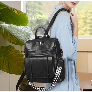 Backpack for Women PU Leather Travel Backpack Purse Fashion Womens Ladies Convertible Shoulder Bags Handbag Black