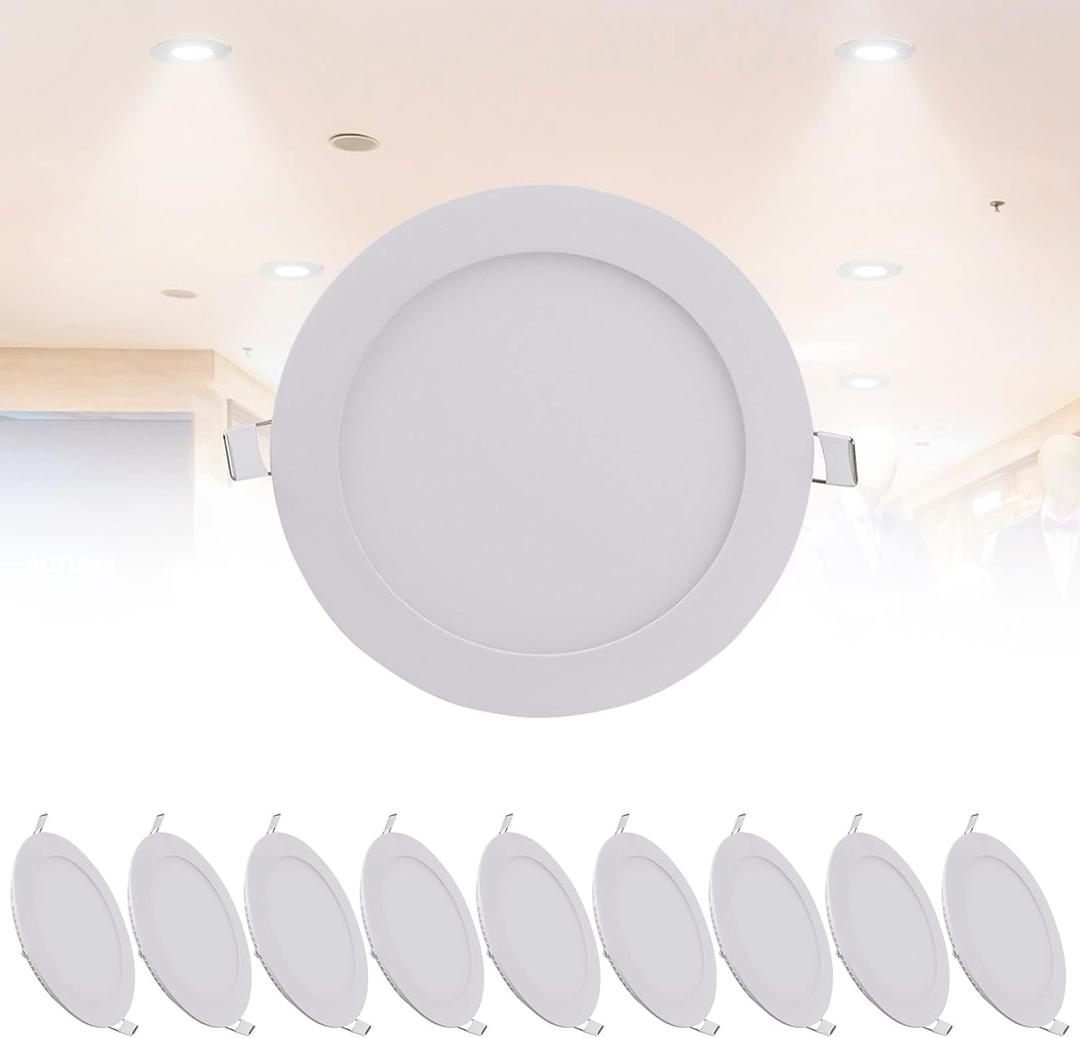 12W LED Recessed Ceiling Lights 6 Inch, 6500K Cold White Downlights for Ceiling, Hole  155 mm, 720LM IP21 Spot Light for Hallway, 10 Pack