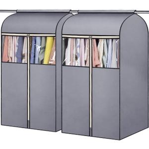 SLEEPING LAMB 35" Garment Bags for Hanging Clothes Storage, Sealed Completely Clothing Rack with Cover with Zipper Clear PVC Window Coat Cover for Closet, Sweaters, Suits protector, 2 Packs, Grey