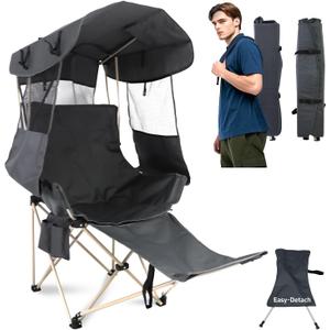 Folding Camping Chairs Canopy Outdoor: Sports Portable Beach Chair with Canopy-Lawn Beach Chairs with Umbrella for Adults-Camping Chair with Shade for Fishing Camp Heavy Duty (Casual, Grey)