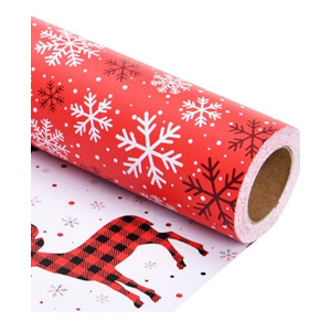 Linelglobal Christmas Wrapping Paper Long Roll Vantage Christmas Tree, Reversible Roll Two Side Wrapping Paper 30x390 Inch - Deer Plaid