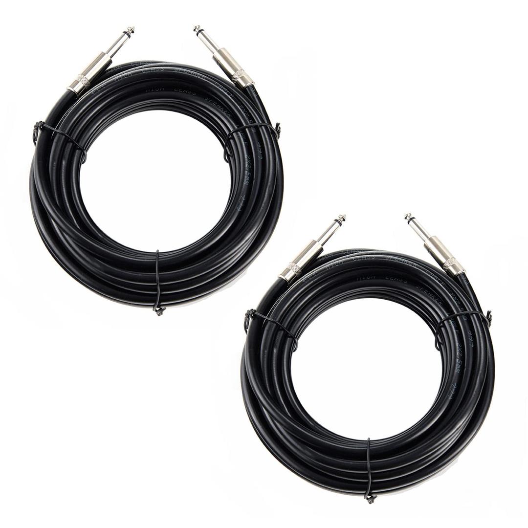 2PCS Professional 15 Feet 12 Gauge 1/4 Inch to 1/4 Inch Male Speaker Cables - 15ft 12AWG 6.35mm Stereo Audio Wires DJ Cables - 2 Pack