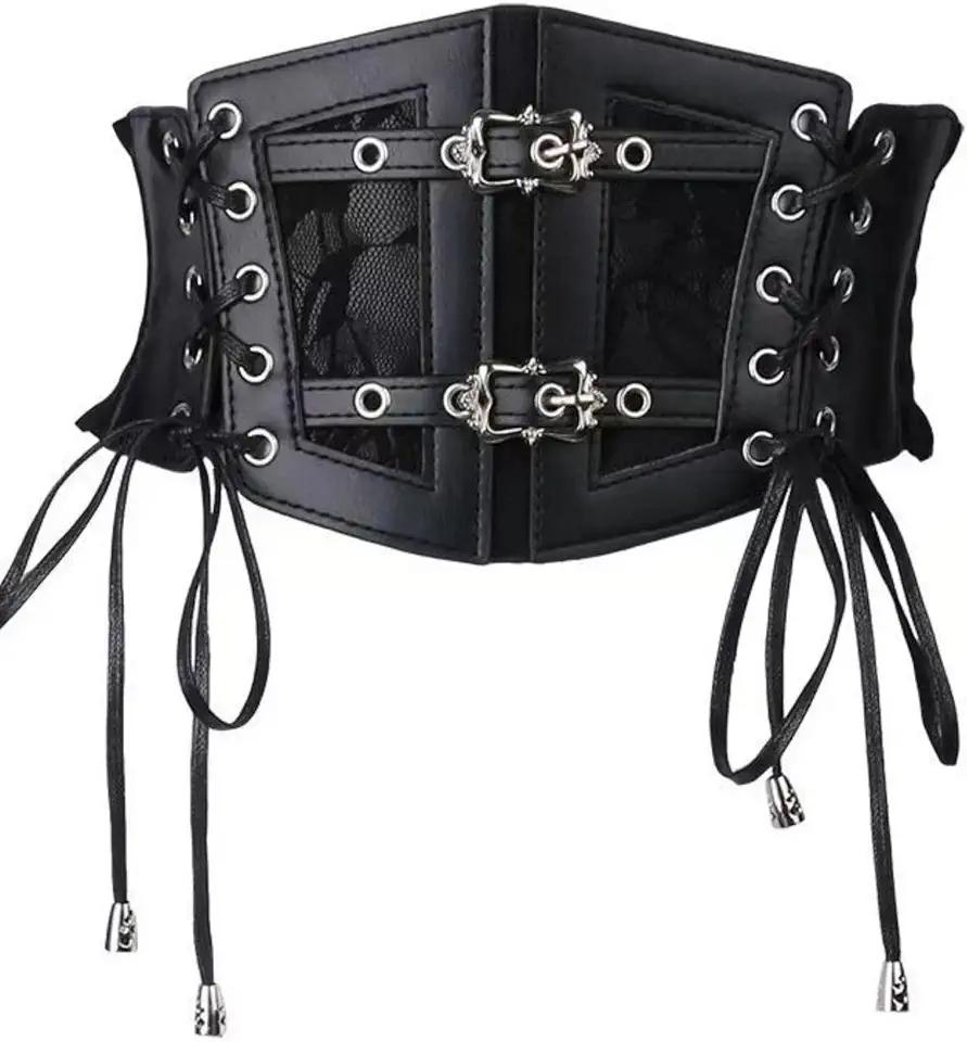 Clyralisa Women's Elastic Corset Belt Sides Lace-up Under bust Wide Costume Belts for Women L