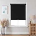 Joydeco 100% Blackout Roller Shades Cordless Blinds for Windows, Free-Stop Shades, UV Protection, Natural Woven Blinds for Home and Office, Light-Proof Aluminum Cover (Black, 29" W x 75" H)