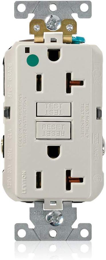 Leviton 20A-125V Extra-Heavy Duty Hospital Grade Non-Tamper-Resistant Duplex Self-Test GFCI Receptacle, GFNT2-HGT, Light Almond