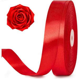 100 Yards 1 Inch Red Satin Ribbon, Solid Craft Fabric Ribbon for Christmas Gift Wrapping, Bows Making, Flower Bouquet, Wedding Party Decoration