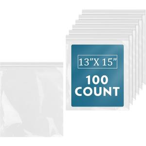 iMailer - 100 Count - 13" x 15" Clear Reclosable Zip Plastic Poly Bags - 2 Gallon Zip Bags for Clothing, T-Shirts, Pants