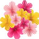 Easy Joy Paper Flowers Decorations for Wall Paper Fans Classroom Decoration Paper Floral Backdrop Decor Paper Fans Decoration Hanging Paper Fans Pink Flower Wall Decor, Set of 9