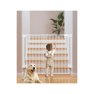 Cumbor 34" Extra Tall No Bottom Bar Baby Gate for Stairs, Wall Mounted Dog Gate Indoor for Larger Pets, Expandable 29.2-43" Safety Gate for Doorways, Wide Walk Thru Door for Easy Access (White)
