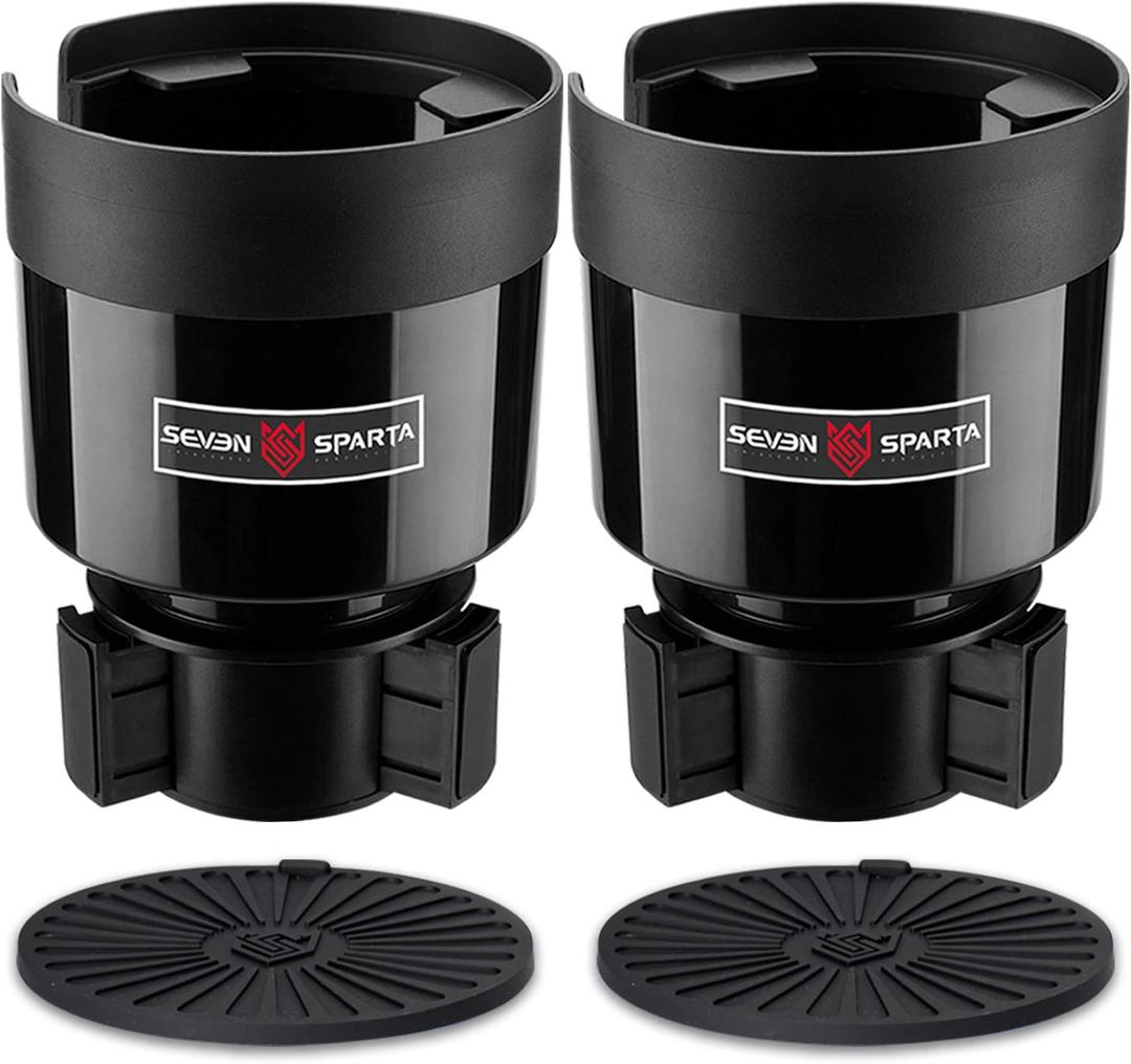 Seven Sparta 2 Pack Car Cup Holder Expander with Adjustable Base, Compatible with Hydro Flasks 32/40 Ounce, Compatible with Yeti Ramblers 20/26/30 Ounce, Other Bottles in 3.4"-3.8" (Black)