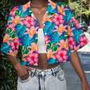 Cropped Hawaiian Shirts for Women Hawaii Tropical Button Down Tops Floral Tropic Print Summer Beach Outfits (XXL)
