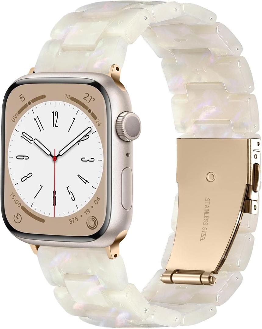 Lerobo Resin Band Compatible with Apple Watch Series 11/10/9/8/7 38mm 40mm 41mm 42mm 44mm 45mm 46mm 49mm,Fashion Lightweight Strap for iWatch Series 6/5/4/SE/Ultra 3 2 1 Wristband Replacement for Women Men (Colorful Ivory White - Rose Gold)