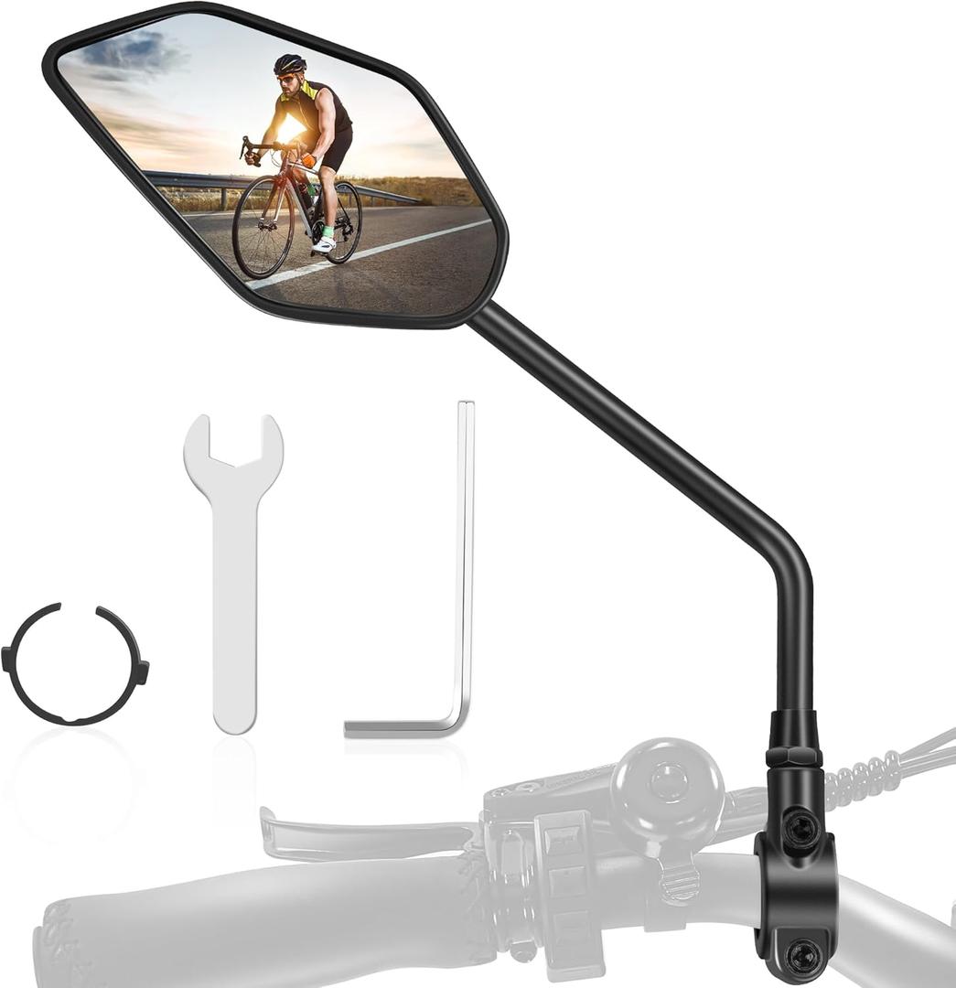 Bike Mirror Handlebar Mount Adjustable, Bike Mirrors for Ebike Bicycle Mirrors for Handlebars with Scratch Resistant Glass, Bike Rear View Mirror for Scooter, Motorcycle, Bike Accessory Left