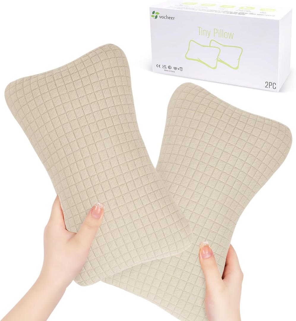 vocheer 11x7in Mini Travel Pillow, Small Pillows for Sleeping, Tiny Pillows for Neck, Wrist, Lumbar and Knee, Pets Pillow, Cotton, Cover Removable, Machine Washable (Dark Beige-2PC)