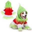 Dog Christmas Outfit Holiday Pet Character Green Hoodie Shirt with Hat for Dogs and Cats Christmas Pet Clothes Cute Dog Christmas Outfit Cosplay Party as Shown(Classic, Size XXL)