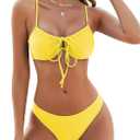 ZAFUL Women High Cut Bikini Sets String Sexy Swimsuit Two Piece Underwire Bathing Suit Brazilian Cheeky Cut Out Cute Swimwear (Medium, Bright Yellow)