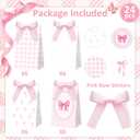 ojustbeok 24Pcs Pink Bow Favor Bags with Stickers Pink Bowknot Paper Gift Bags Bow Party Favor Candy Goody Bag for Girls Women Birthday Engagement Baby Bridal Shower Bachelorette Party Supplies
