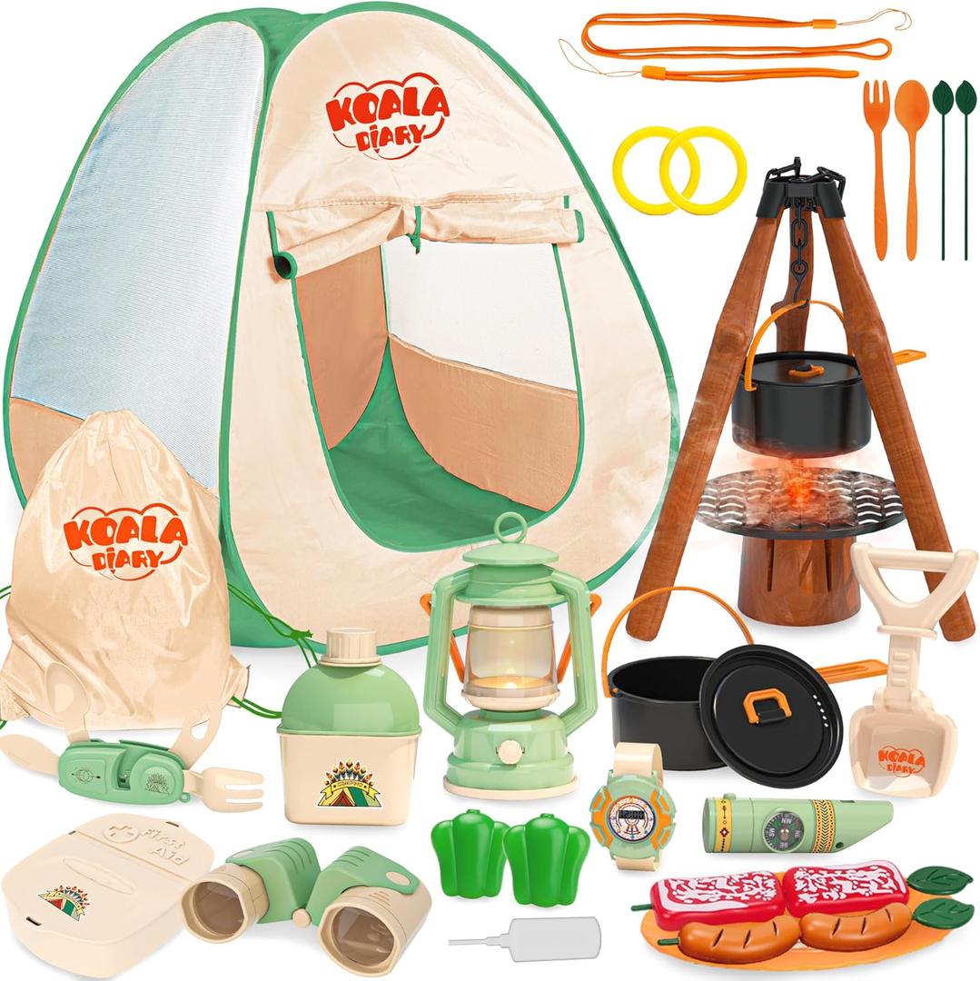 Kids Camping Set, SMILESSKIDDO 41 PCS Pretend Camping Set for Kids 3-5 with Pop Up Tent - Indoor and Outdoor Play Camping Toys for Toddlers