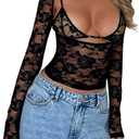 Women Going Out Tops Long Sleeve Sexy Lace Mesh Sheer Y2k Crop Top T Shirts Blouse 2024 Women Clothing Streetwear (Small, .Black)