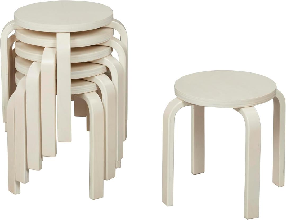 ECR4Kids Bentwood Stackable Stools, Classroom Furniture, White Wash, 6-Piece